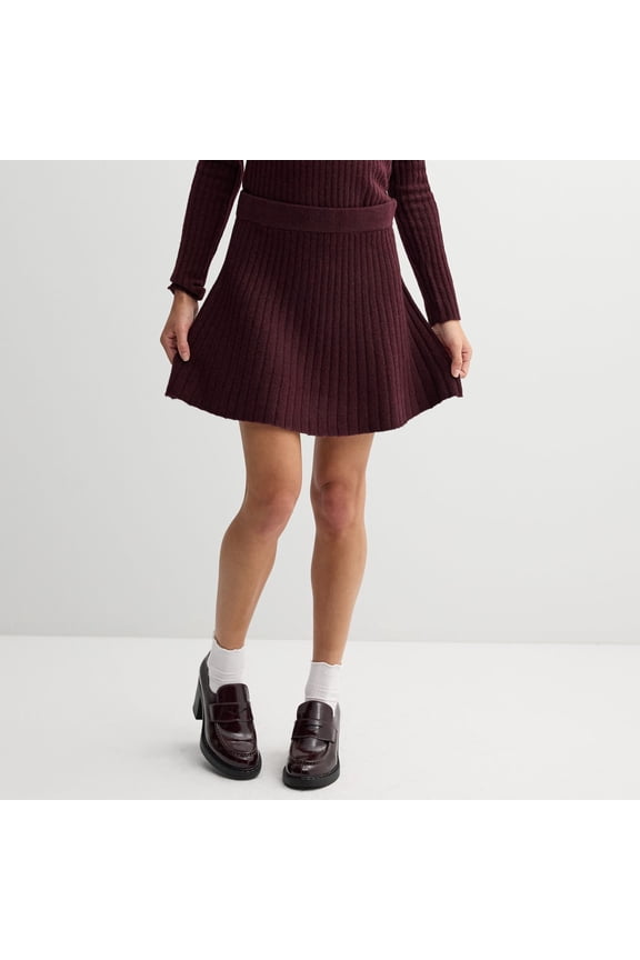 Juniors' SO® Ribbed Mini Sweater Skirt Color: Marjorie Plum Size: SMALL
