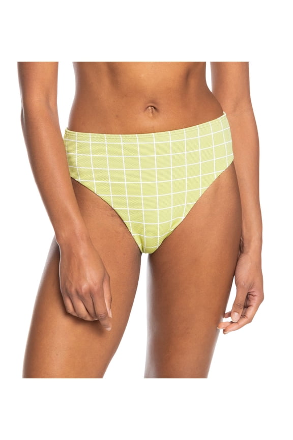 Juniors' Salty Shine Printed High-Leg Bikini Bottoms Linden Green Check Me Out L