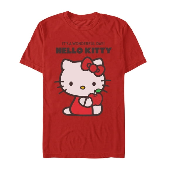 Hello Kitty Wonderful Day Apple Bow Chenille Print Juniors T-Shirt,