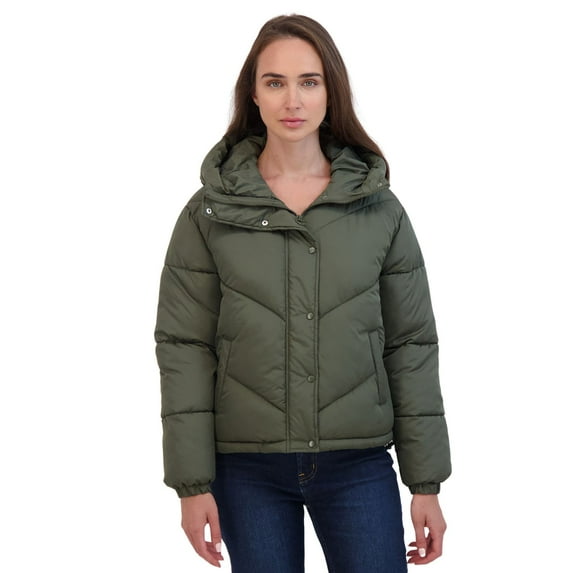 Juniors' Sebby Short Puffer Jacket Color: Olive Size: SMALL
