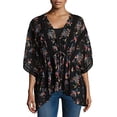 thumbnail image 1 of Juniors Self Esteem Tie Front Floral Kimono Top Black L, 1 of 1