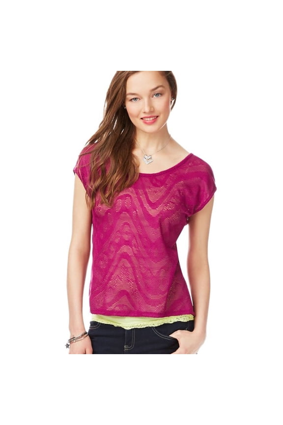 Juniors Sheer Lace Inset Knit Blouse