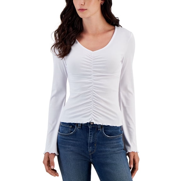 Juniors' Shirred-Bell Sleeve Top White M