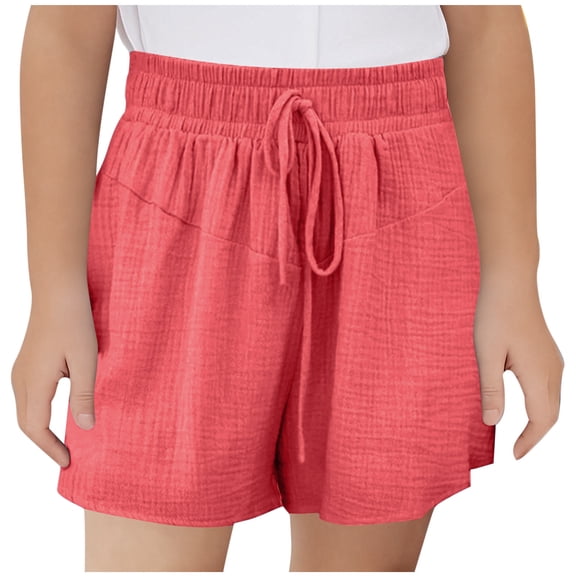 Juniors Shorts Girls Shorts Summer Solid Color Casual Ribbon Pocket Shorts Elastic Waist Drawstring Sports Wide Leg Shorts for Kids 3-13 Years