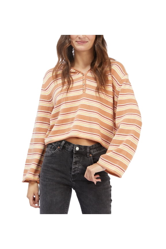 Juniors' Side Swipe Striped Hoodie Poncho Toasted Nut Retro Rays Stripe M