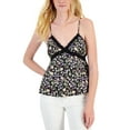 thumbnail image 1 of Juniors' Sleeveless Satin Lace-Trim Camisole Top Black Floral S, 1 of 1