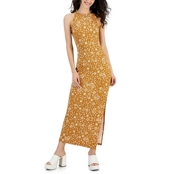 Juniors' Sleeveless Square-Neck Knit Maxi Dress Rust Medallion XL