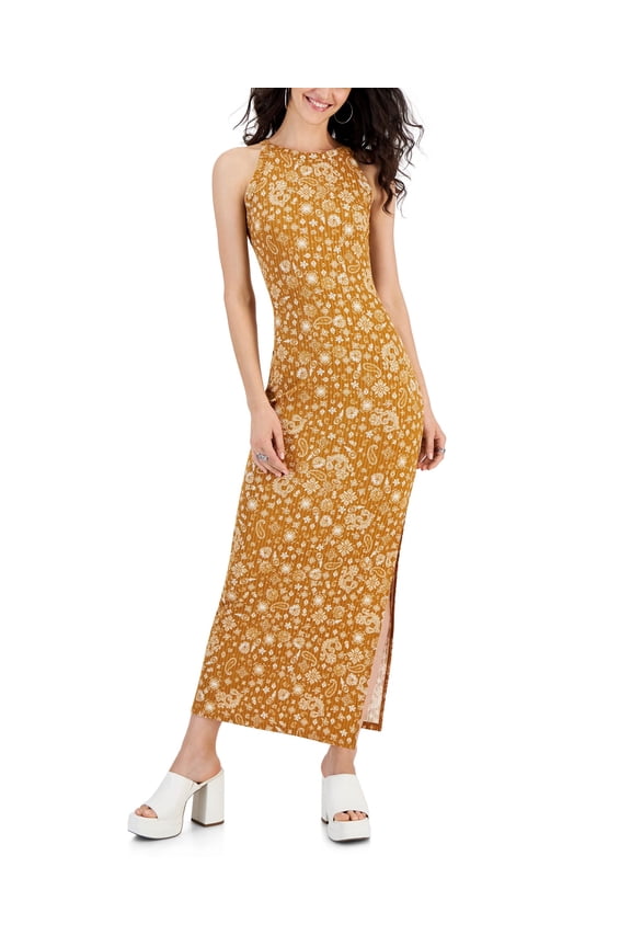 Juniors' Sleeveless Square-Neck Knit Maxi Dress Rust Medallion XL