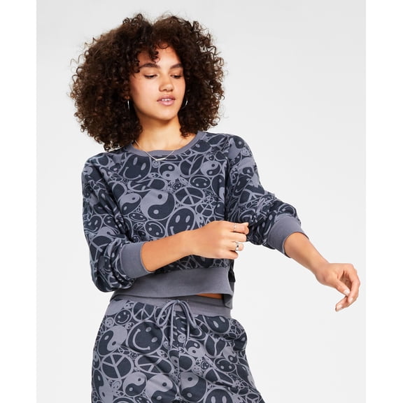Juniors' Smiley Yin Yang Sweatshirt Turbulence XS