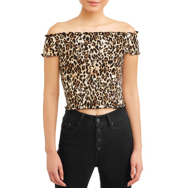 Smocked Printed Off-Shoulder Blouse