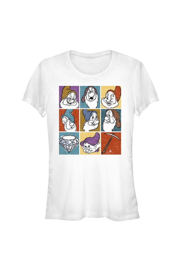Juniors Snow White and the Seven Dwarfs Distressed Dwarf Squares T Shirt