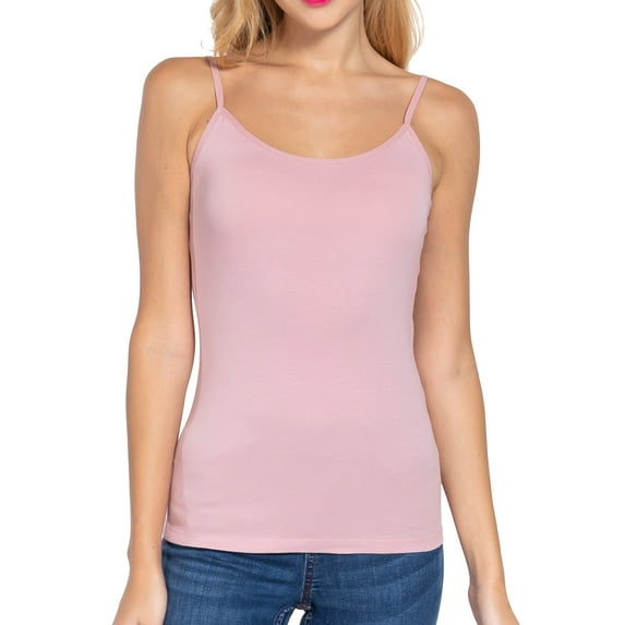 Juniors Solid Plain Adjustable Spaghetti Strap Layering Cropped Camisole Tank Top (Paint Pink, M)