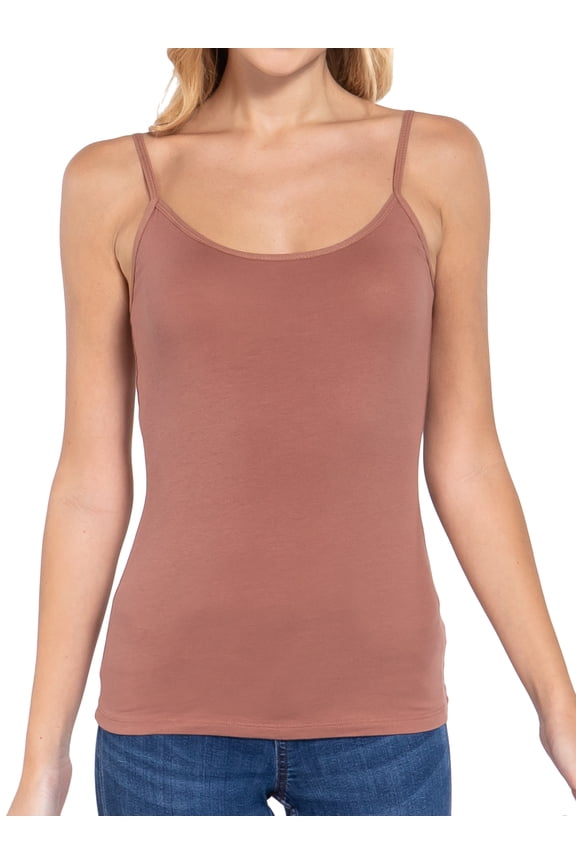 Juniors Solid Plain Adjustable Spaghetti Strap Layering Cropped Camisole Tank Top (Toffee, M)
