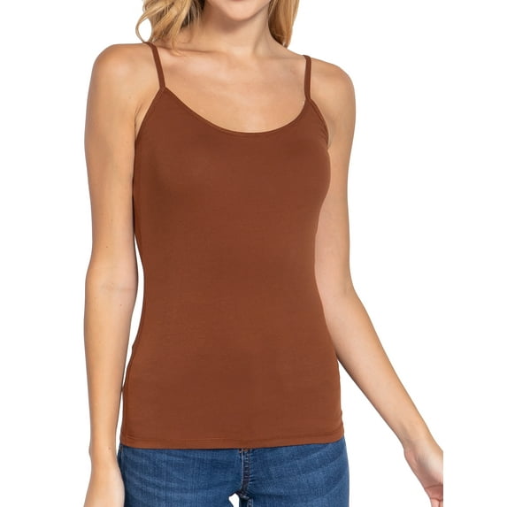 Juniors Solid Plain Adjustable Spaghetti Strap Layering Cropped Camisole Tank Top (Truffle, S)