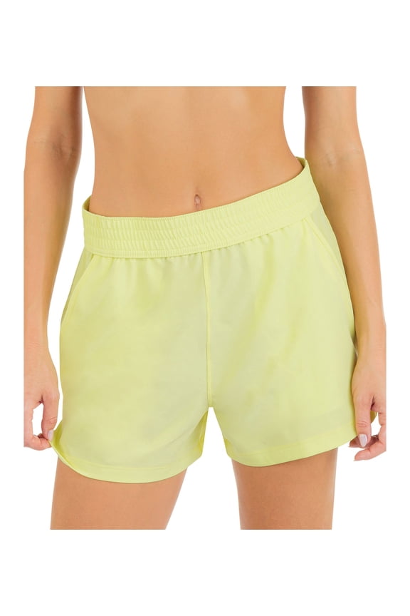 Juniors' Solid Smocked-Waist Swim Shorts Electric Lemon XL