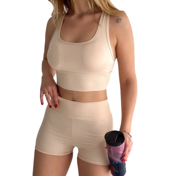 Juniors' Sports Top Bra, Soft, Tag Less Super Comfortable Activewear Color: Lt Beige Size: L-XL