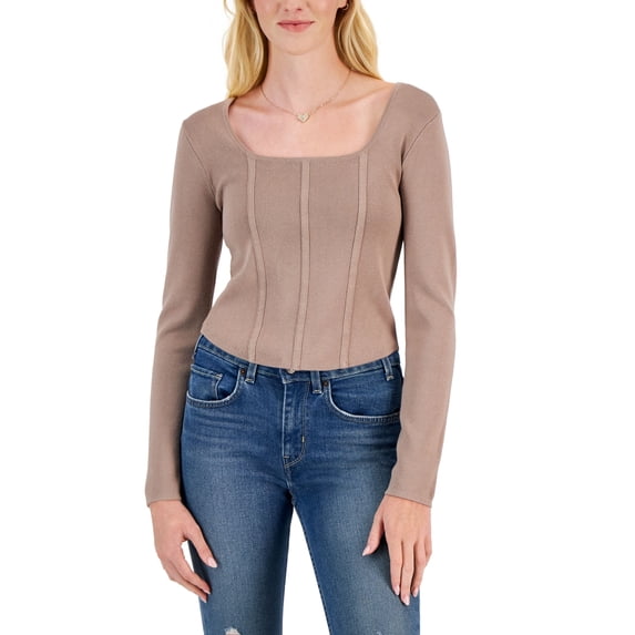 Juniors' Square-Neck Corset Sweater Top Mocha Rose XL
