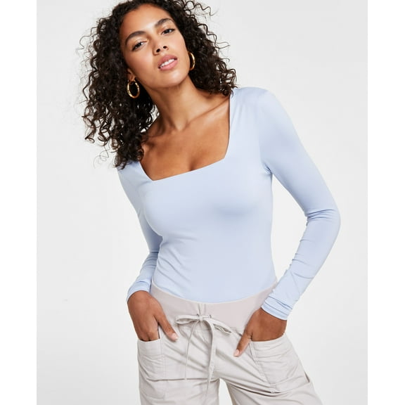 Juniors' Square-Neck Long-Sleeve Bodysuit Arctic Ice S