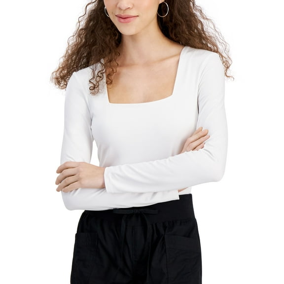 Juniors' Square-Neck Long-Sleeve Bodysuit White S