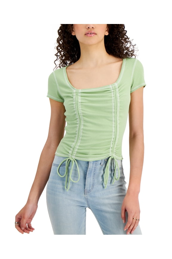 Juniors' Square-Neck Ruched Top Sage M