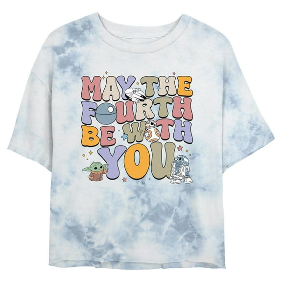 Juniors Star Wars: The Mandalorian Retro May The Fourth Text T Shirt