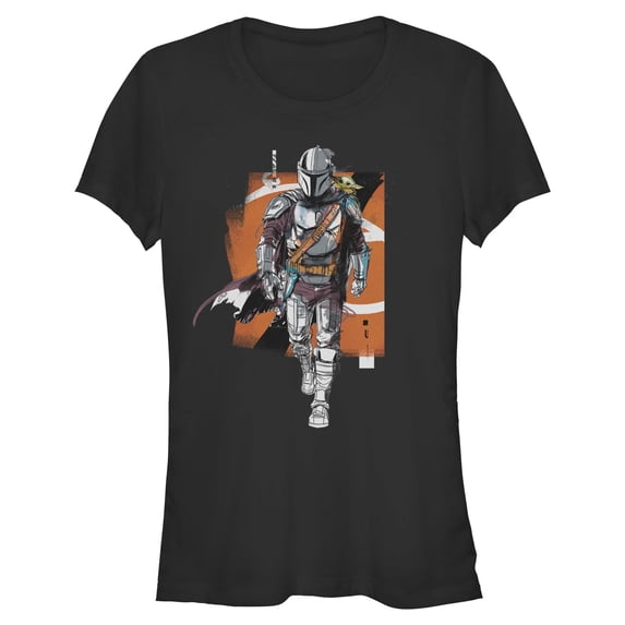 Juniors Star Wars: The Mandalorian and Grogu Artistic Mando And The Child Pose T Shirt