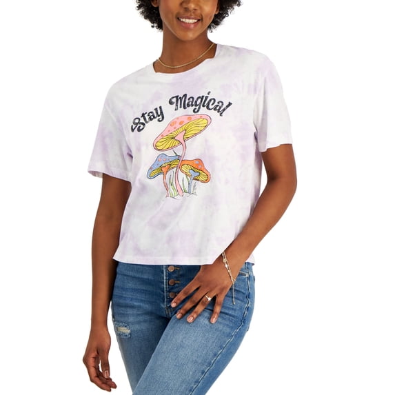 Juniors' Stay Magical Tie-Dyed Graphic-Print Tee Orchid Petal M