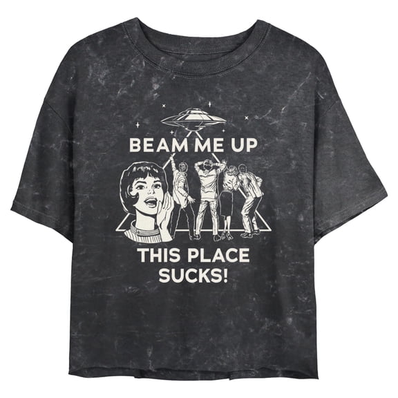 Juniors Stranger Things Vintage This Place Sucks UFO T Shirt