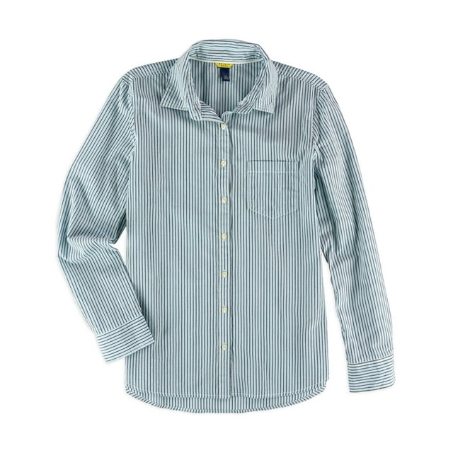Juniors Striped Pocket Button Up Shirt