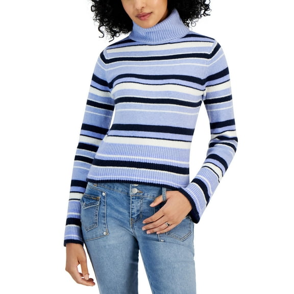 Juniors' Striped Turtleneck Sweater Blue Combo M