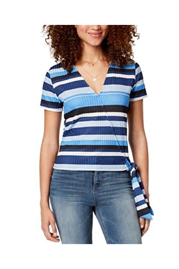 Juniors' Striped Wrap Top Blue Multi M