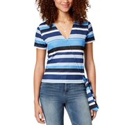 Juniors Striped Wrap Top Blue Multi M