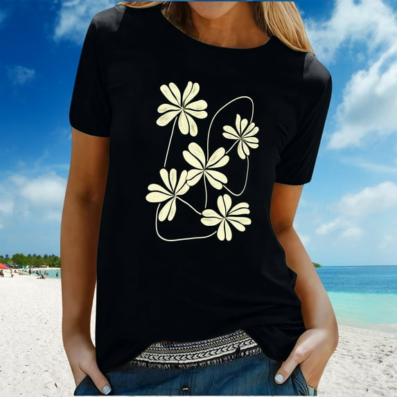 Zunfeo Juniors Summer Tops Women Short Sleeve Flroal Cute Tops Comfort Soft Ladies Blouse