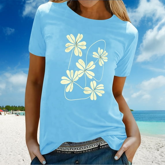 Zunfeo Juniors Summer Tops Women Short Sleeve Flroal Cute Tops Comfort Soft Ladies Blouse