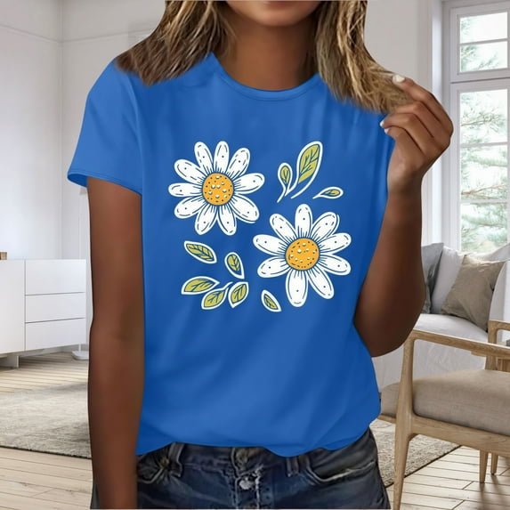 Zunfeo Juniors Summer Tops Short Sleeve Cute Flroal Tops for Women Cozy Soft Pullover Ladies Blouse 2025