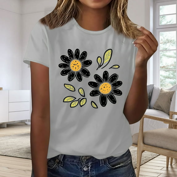 Zunfeo Juniors Summer Tops Short Sleeve Cute Flroal Tops for Women Cozy Soft Pullover Ladies Blouse 2025