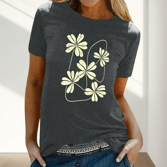 Zunfeo Juniors Summer Tops Women Short Sleeve Flroal Cute Tops Comfort Soft Ladies Blouse