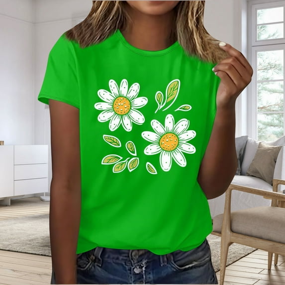 Zunfeo Juniors Summer Tops Short Sleeve Cute Flroal Tops for Women Cozy Soft Pullover Ladies Blouse 2025