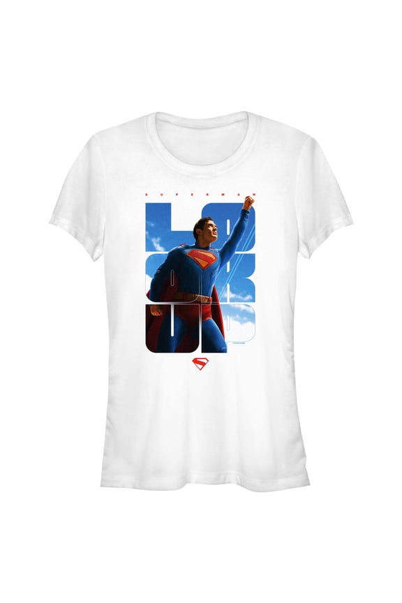 Juniors Superman Look Up Classic Pose T Shirt