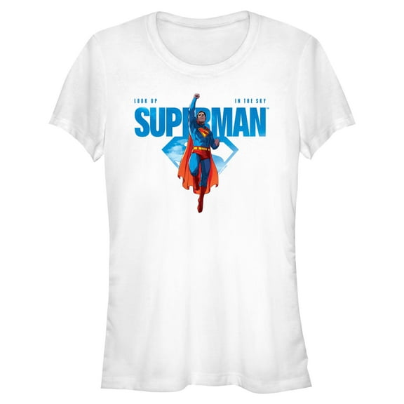 Juniors Superman Look Up Hero Pose T Shirt