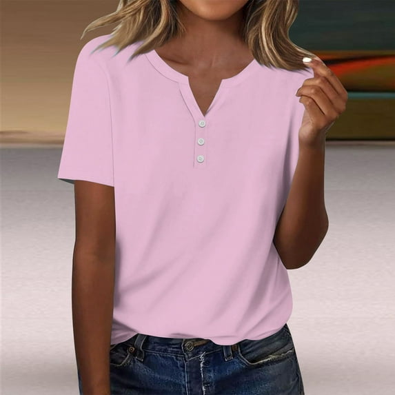 Juniors T-Shirts Fashion Casual Solid Color Button Short Sleeve Top T Shirt T Shirts for Women
