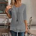 thumbnail image 1 of Juniors T-Shirts Linen Shirts Solid Color 3/4 Sleeve Tops Summer Casual Loose Round Neck Work Blouses Ladies Basic Tunic Tops T Shirts for Women, 1 of 6