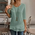 thumbnail image 1 of Juniors T-Shirts Linen Shirts Solid Color 3/4 Sleeve Tops Summer Casual Loose Round Neck Work Blouses Ladies Basic Tunic Tops T Shirts for Women, 1 of 6