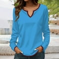 thumbnail image 1 of Juniors T-Shirts Long Sleeved Contrast Solid Color V Neck Shirt T Shirts for Women, 1 of 5