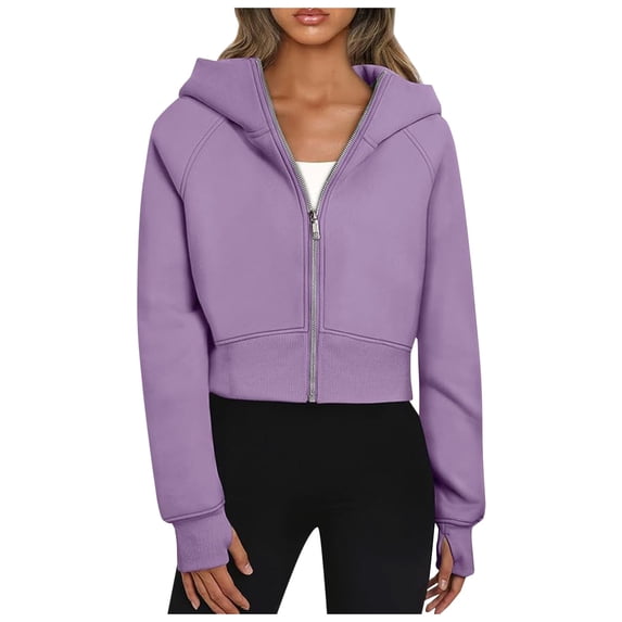 Juniors Teen Girls Casual Long Sleeve Solid Color Zip Up Cropped hoodie Casual Outdoor Hoodie Oversized Basic Athletic Sweatshirt Deal Of the Day