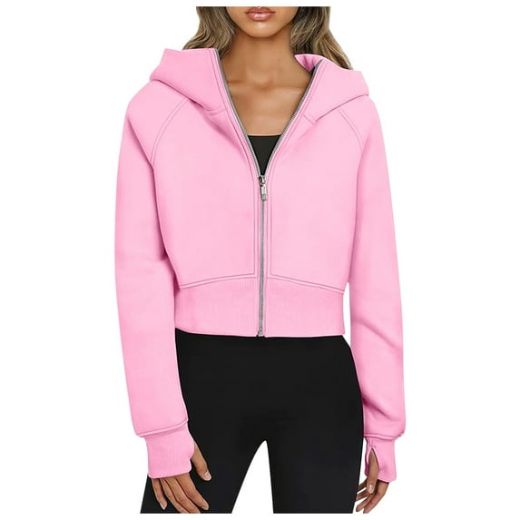 Juniors Teen Girls Casual Long Sleeve Solid Color Zip Up Cropped hoodie Lounge Soft Sweatshirt Outdoor Loose Fit Lightweight Hoodie Flash Deals Clearance