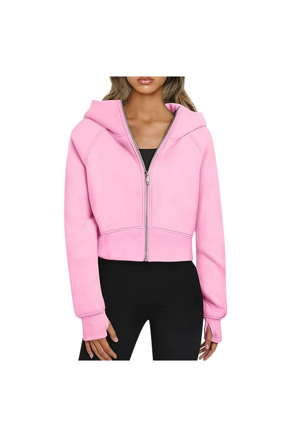 Juniors Teen Girls Casual Long Sleeve Solid Color Zip Up Fleece Cropped hoodie Comfy Oversized Sweatshirt College Workout Aesthetic Hoodie Wish