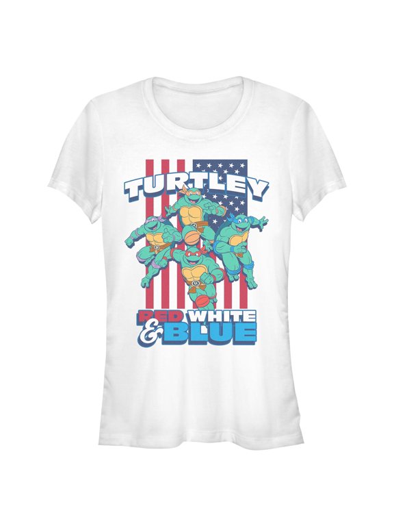 Juniors Teenage Mutant Ninja Turtles American Red White and Blue Turtley T Shirt