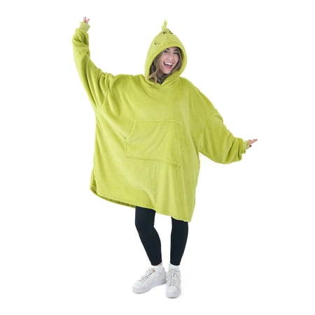 Adult's The Grinch Christmas Scowl Face Oversized Hooded Sweatshirt, One Size Fits Most