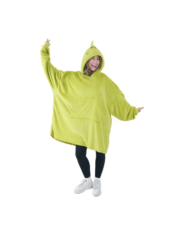 Adult's The Grinch Christmas Scowl Face Oversized Hooded Sweatshirt, One Size Fits Most